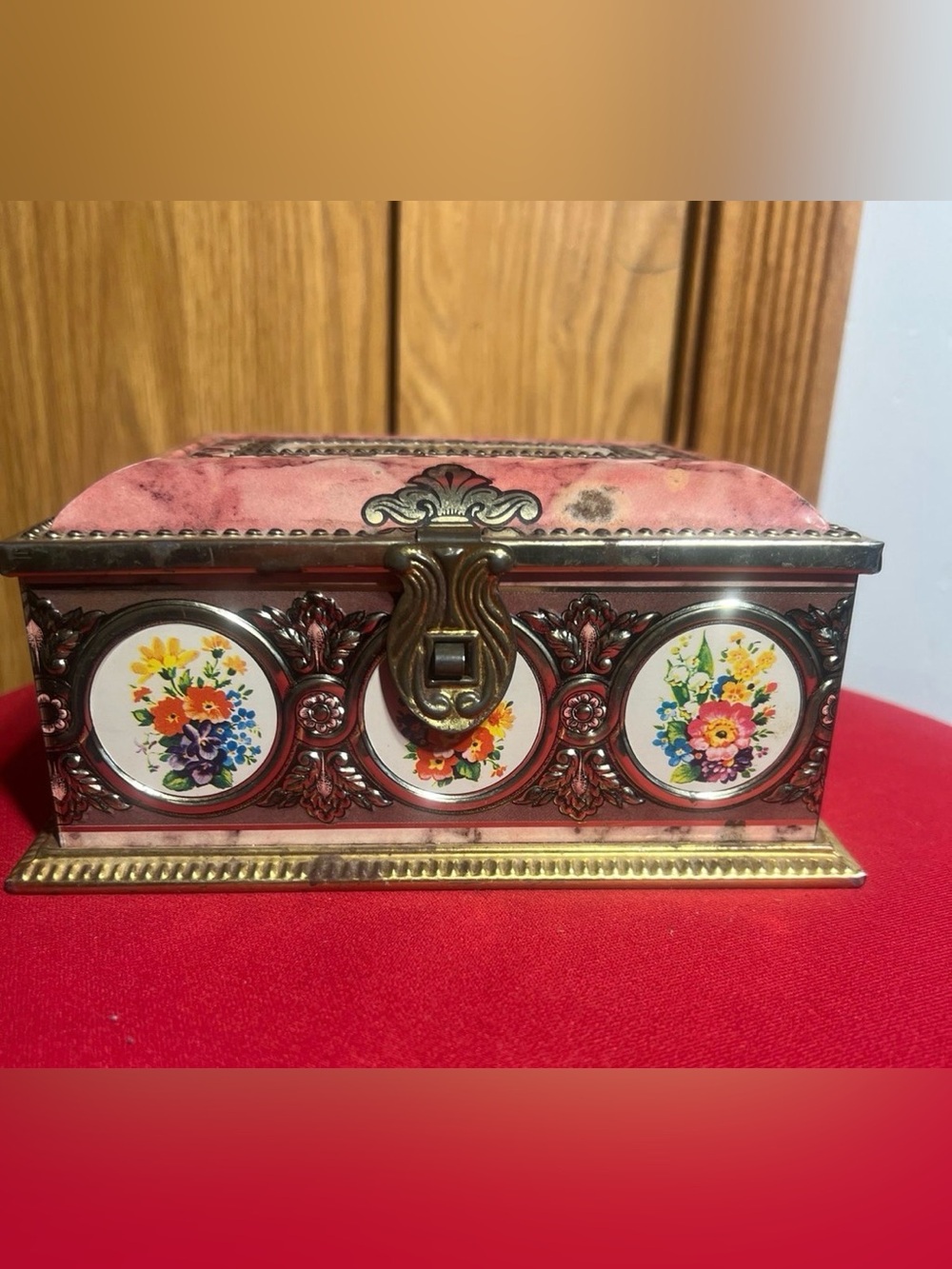 James Perse Pink and Gold Floral Metal Jewelry Box